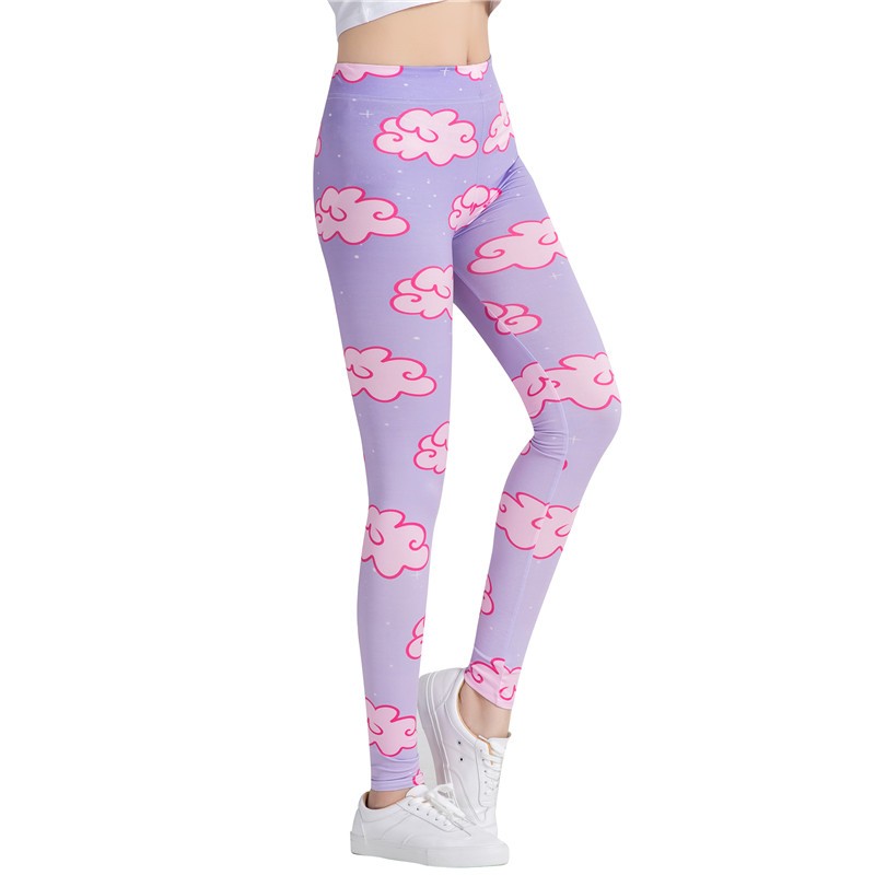 Women's Yoga Leggings Pink clouds on light purple print Yoga pants for women